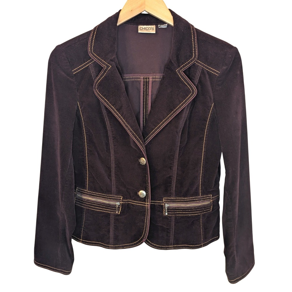Chicos Velvet Blazer Jacket Women's Medium Plum Burgundy Whimsigoth Witchy